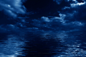 des nuages, paysage, nuit, mer, Le ciel