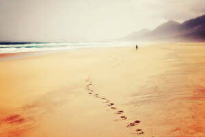 Strand, Nebel, Spuren