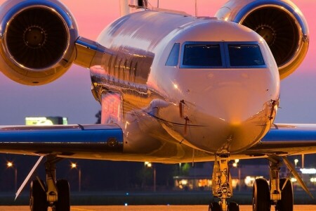 aeroporto, luci, notte, privato, l'aereo