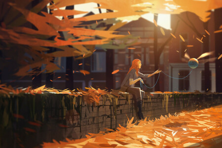 autumn, girl, leaves, Park, street, trees