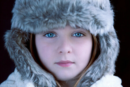 aux yeux bleus, fille, chapeau, photo