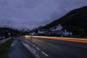 nuvole, casa, leggero, linea, montagne, notte, Piovoso, strada