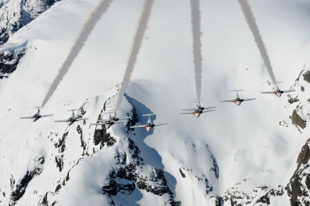 repülőgép, Canadair, CT-114 oktató, repülési, hegyek, hó, kiképzés