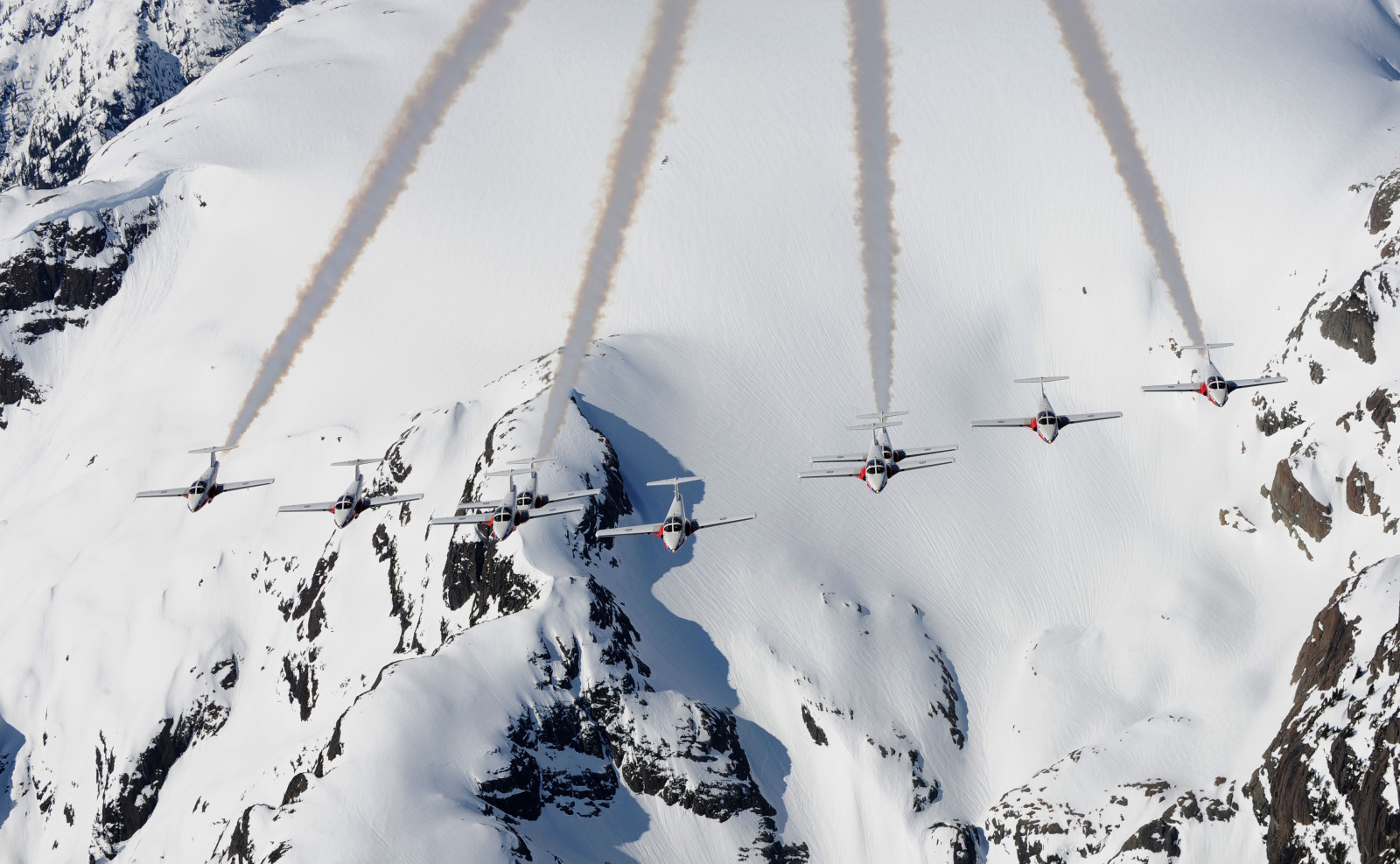 snow, mountains, flight, training, aircraft, Canadair, CT-114 Tutor