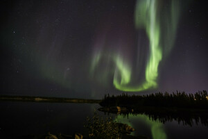 Aurora boreal, noite, Aurora boreal, panorama, estrelas, o céu