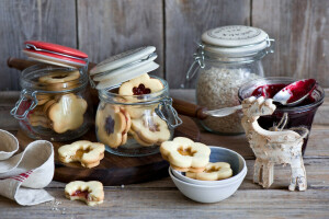 Navidad, galletas, postre, Días festivos, mermelada, frascos, dulces, invierno