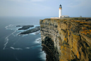 Horizont, Leuchtturm, Felsen, Meer, Ufer, Steine