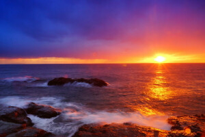 mooi, Japan, landschap, zee, lucht, zon, zonsondergang, water