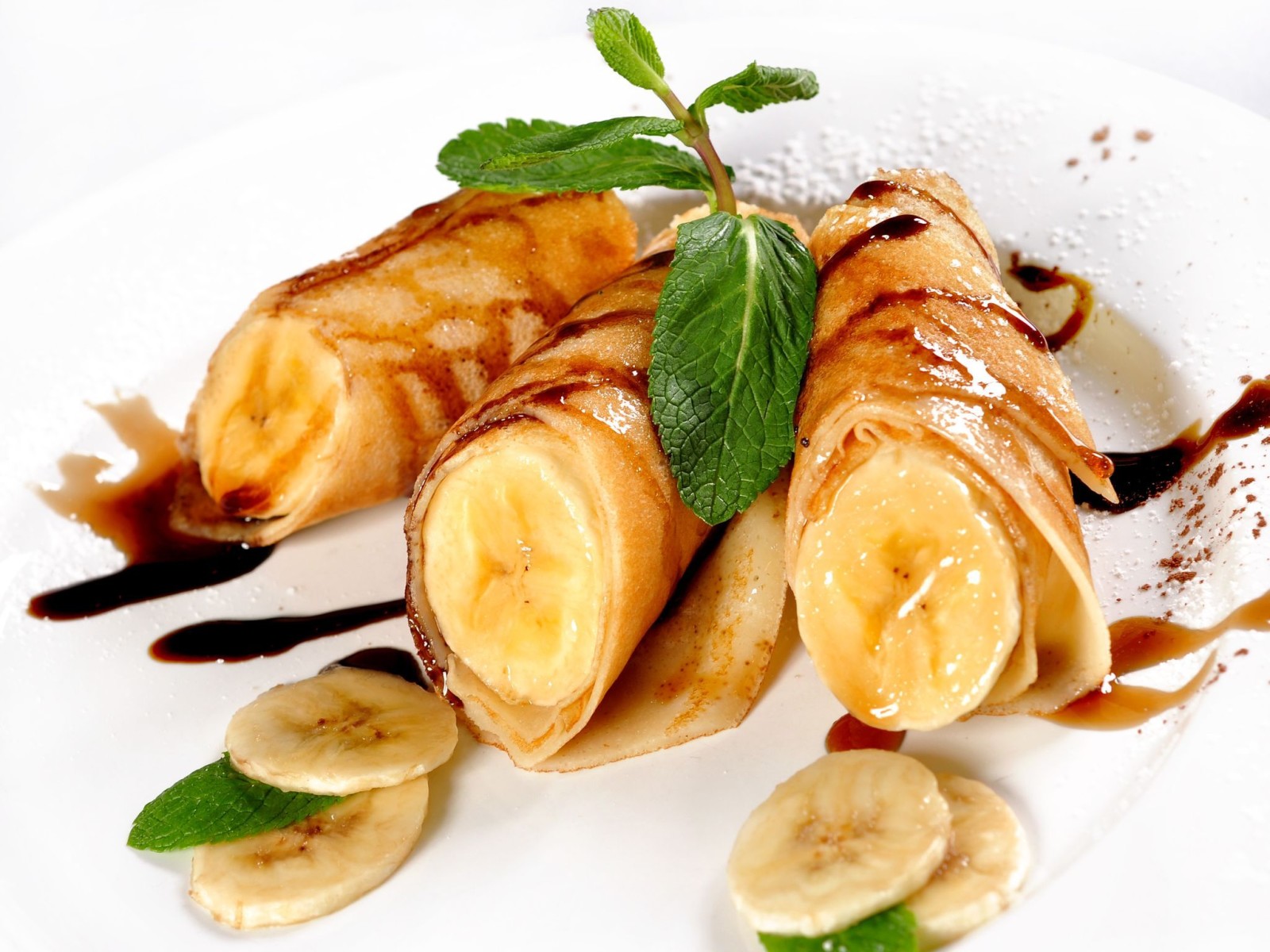 food, caramel, mint, bananas, fried