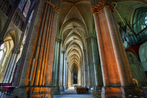 cathédrale, colonne, France, Reims, la nef