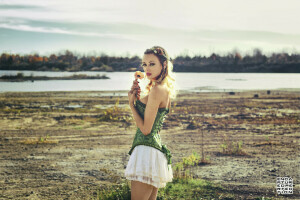 corset, girl, river, Woman