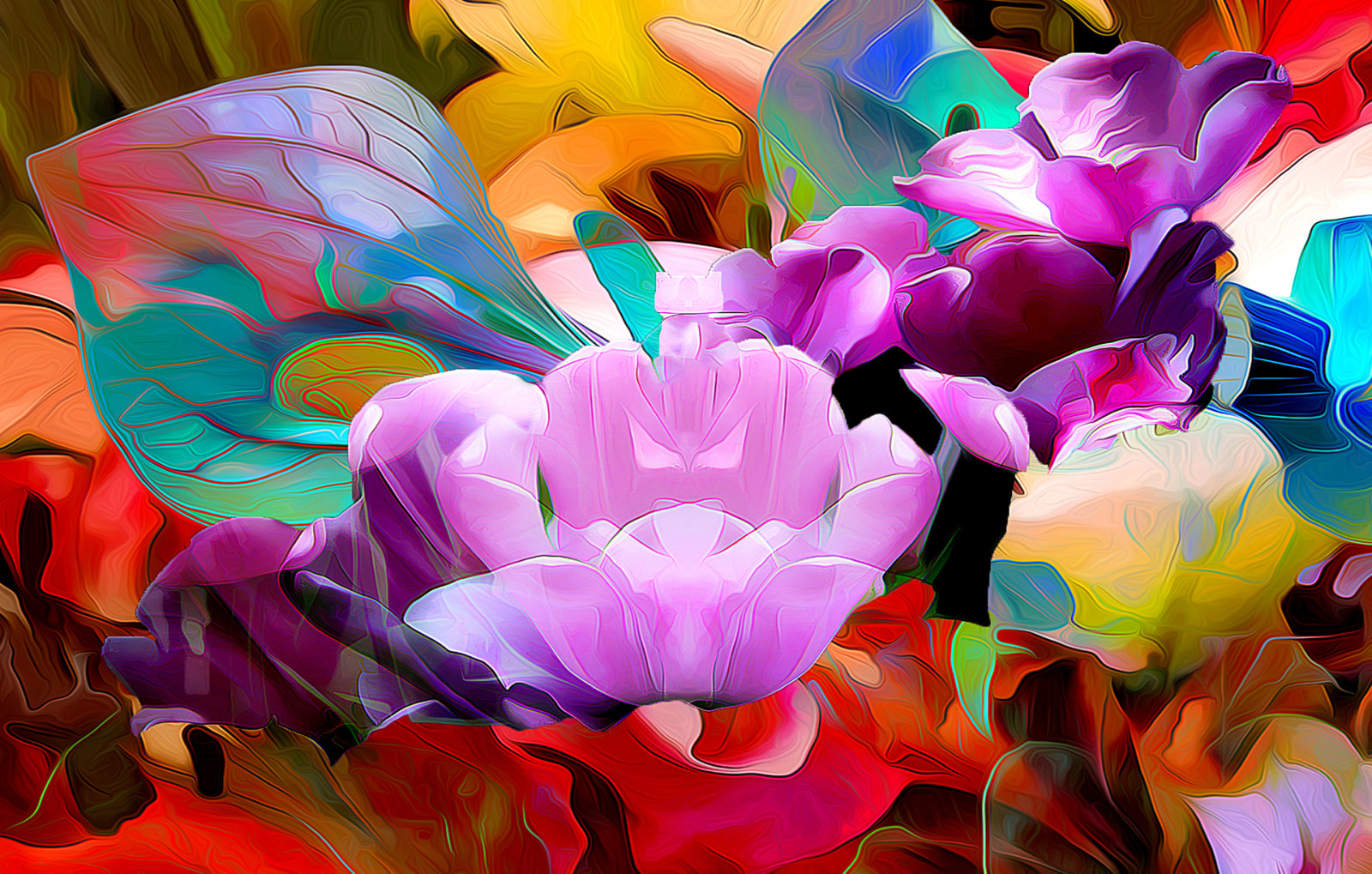 linha, flores, folhas, pintura, Renderização