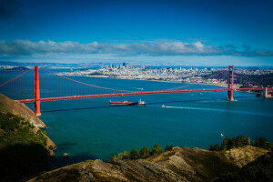 Puente, San Francisco, mar, la ciudad, el cielo