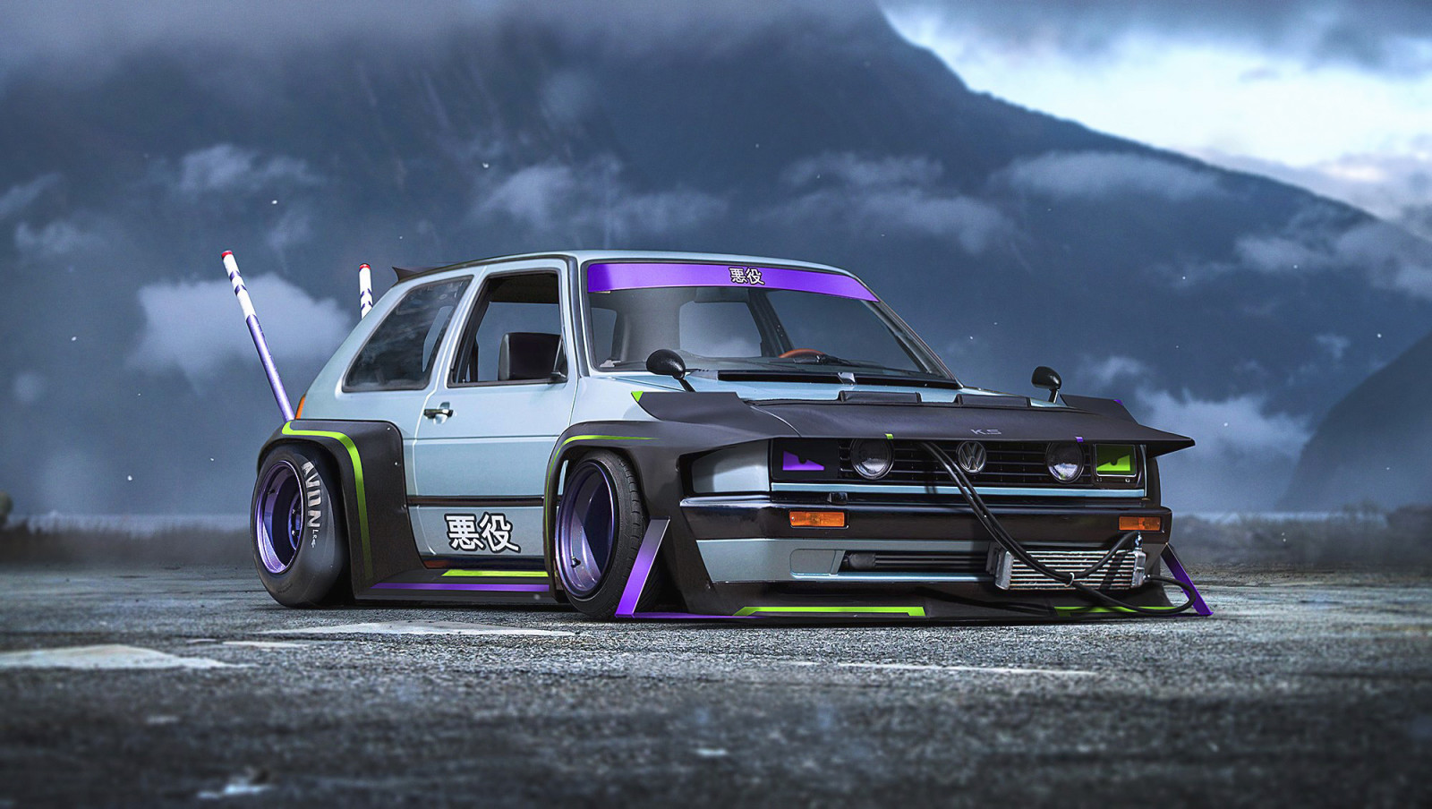 auto, Concept, Volkswagen, toekomst, Golf, van Khyzyl Saleem, Bosozoku