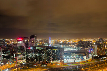 nuvens, Inglaterra, casa, luzes, noite, panorama, o céu