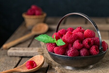 berries, raspberry, table, wood