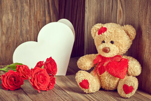 ours, fleurs, cœur, l'amour, romantique, des roses, nounours, La Saint-Valentin