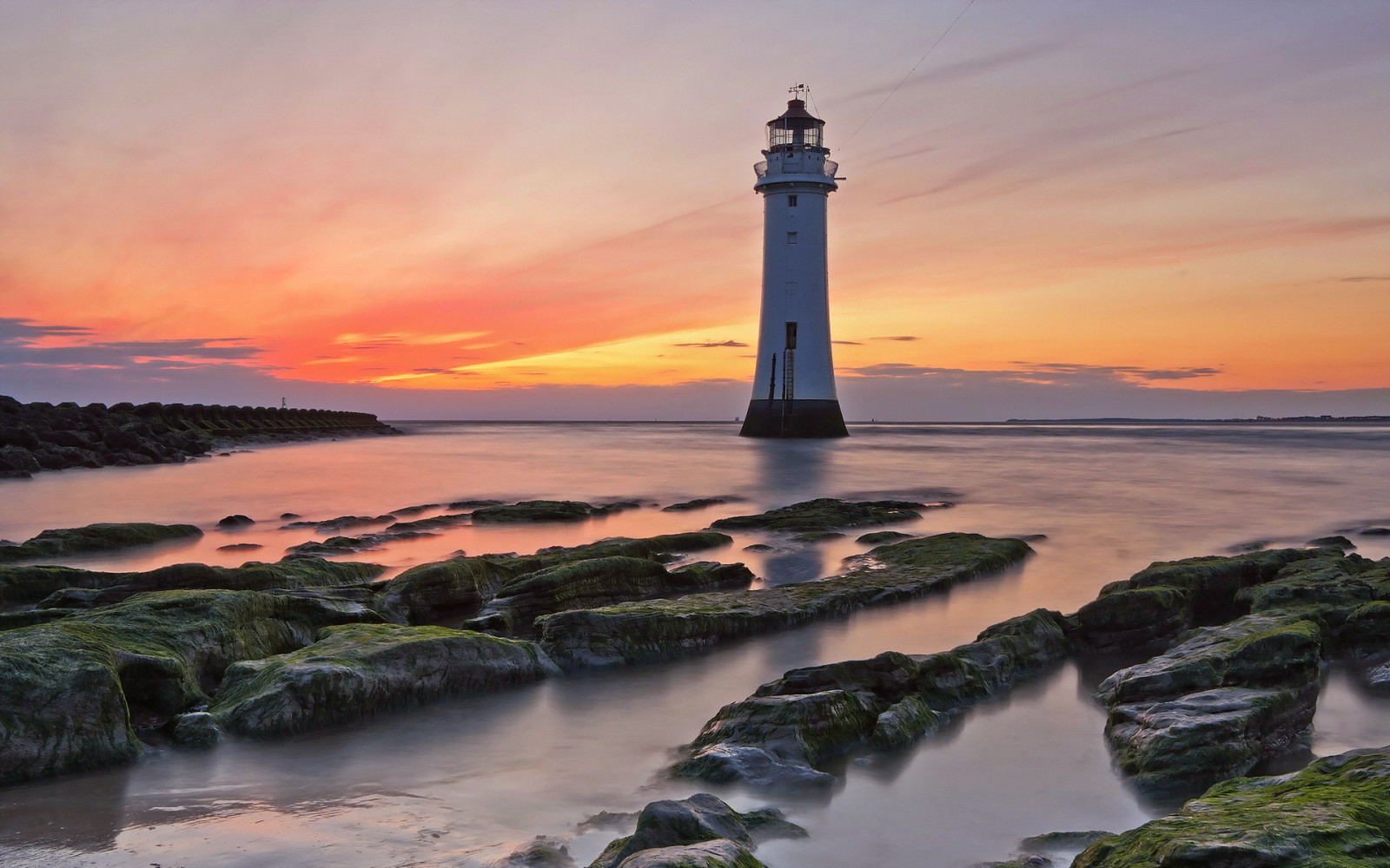 sunset, landscape, sea, Lighthouse