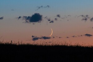 nuvens, campo, A lua, crepúsculo