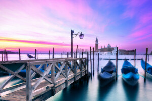 nubes, góndola, isla, Italia, Piazzetta, muelle, San Giorgio Maggiore, mar