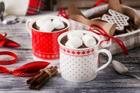 des biscuits, cacao, café, biscuits, tasse, nourriture, chocolat chaud