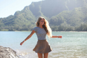 face, figure, girl, hair, Joy, skirt