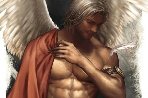 ángel, Ficción, masculino, torso, pelo blanco, alas