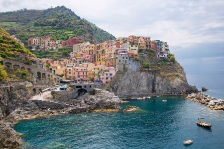 bygning, Cinque Terre, kyst, Italien, landskab, Liguriske Hav, Manarola, klipper