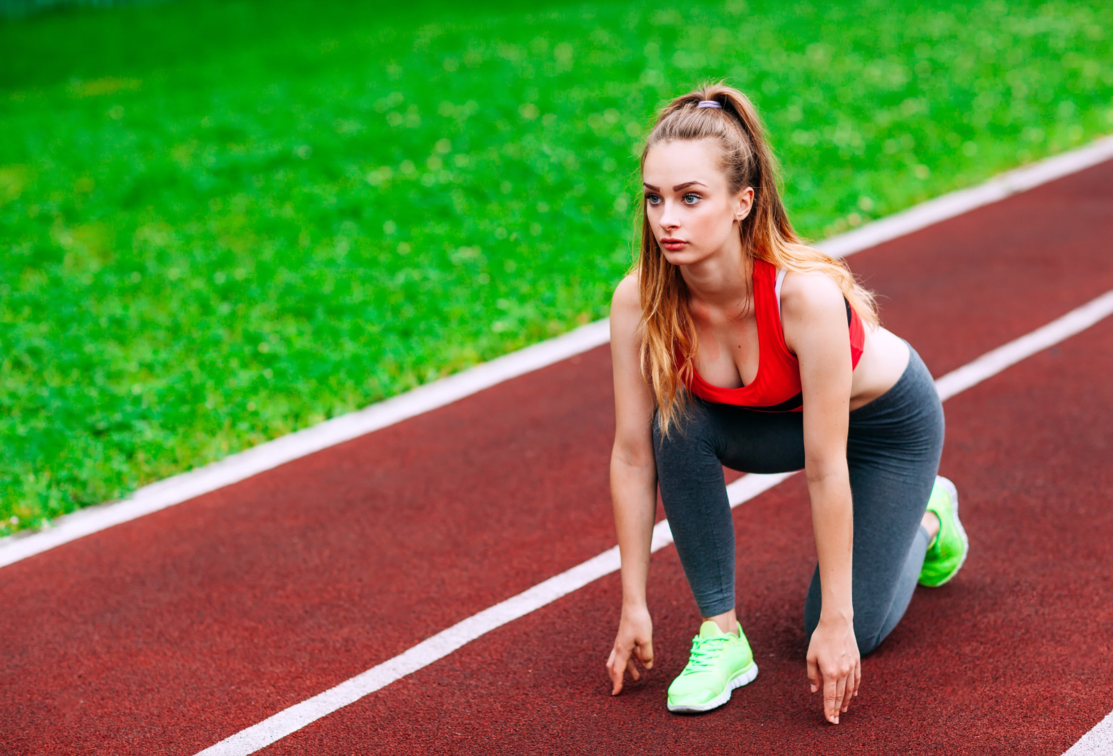 actitud, rubia, atleta, rutina de ejercicio