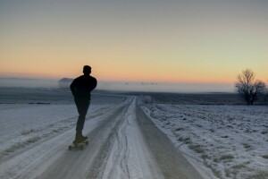 weg, het schaatsen, snelheid, zonsopkomst