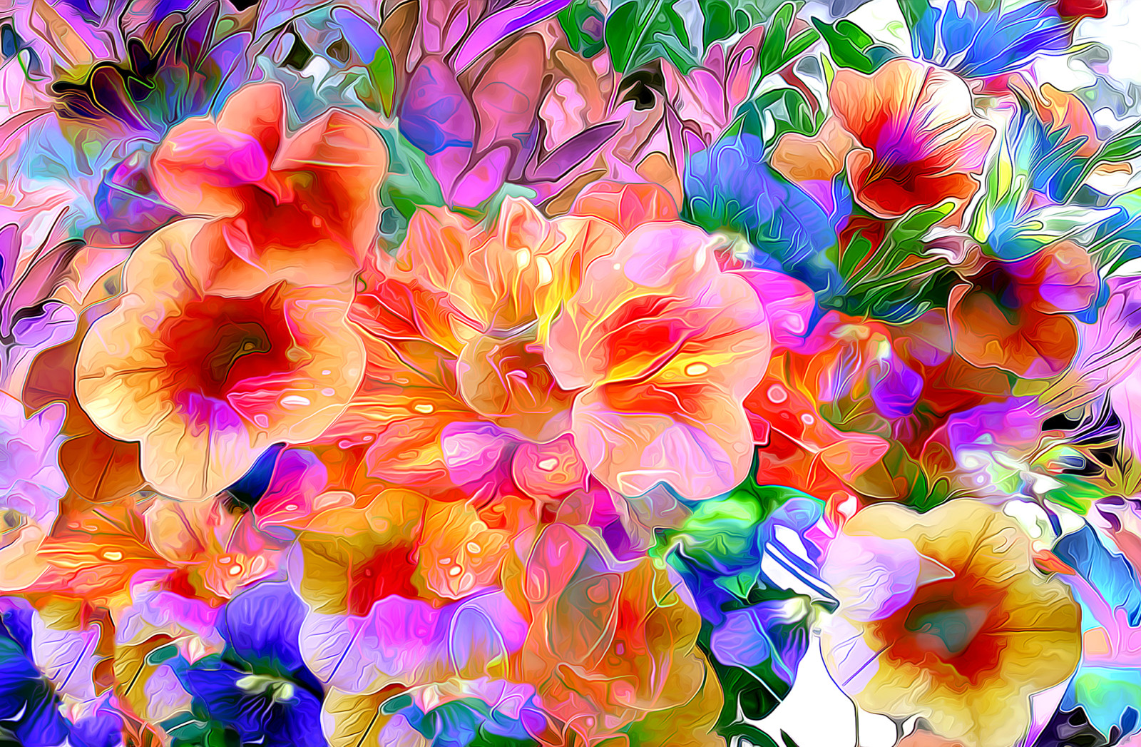 linha, flores, pintura, pétalas, Renderização