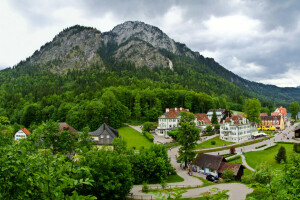 bosque, Alemania, hogar, paisaje, montañas, Schwangau, arboles