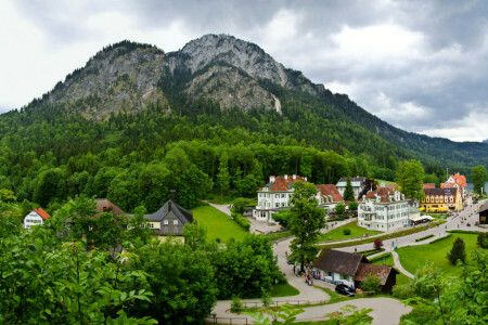 les, Německo, Domov, krajina, hory, Schwangau, stromy