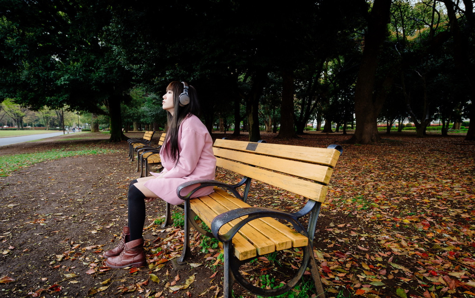 niña, Auriculares, asiático