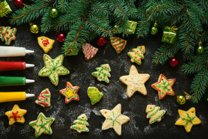 des balles, branches, Gâteaux, biscuits, crème, vacances, Nouvel An, motifs