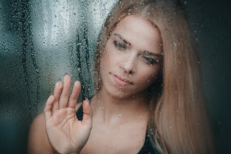 Tropfen, Mädchen, Glas, Hand, Stimmung, Fenster