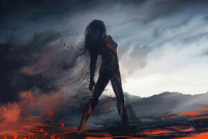 art, Ash, Fiction, girl, Lava, smoke