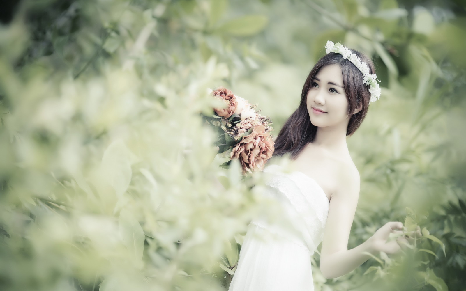 mood, girl, flowers, asian