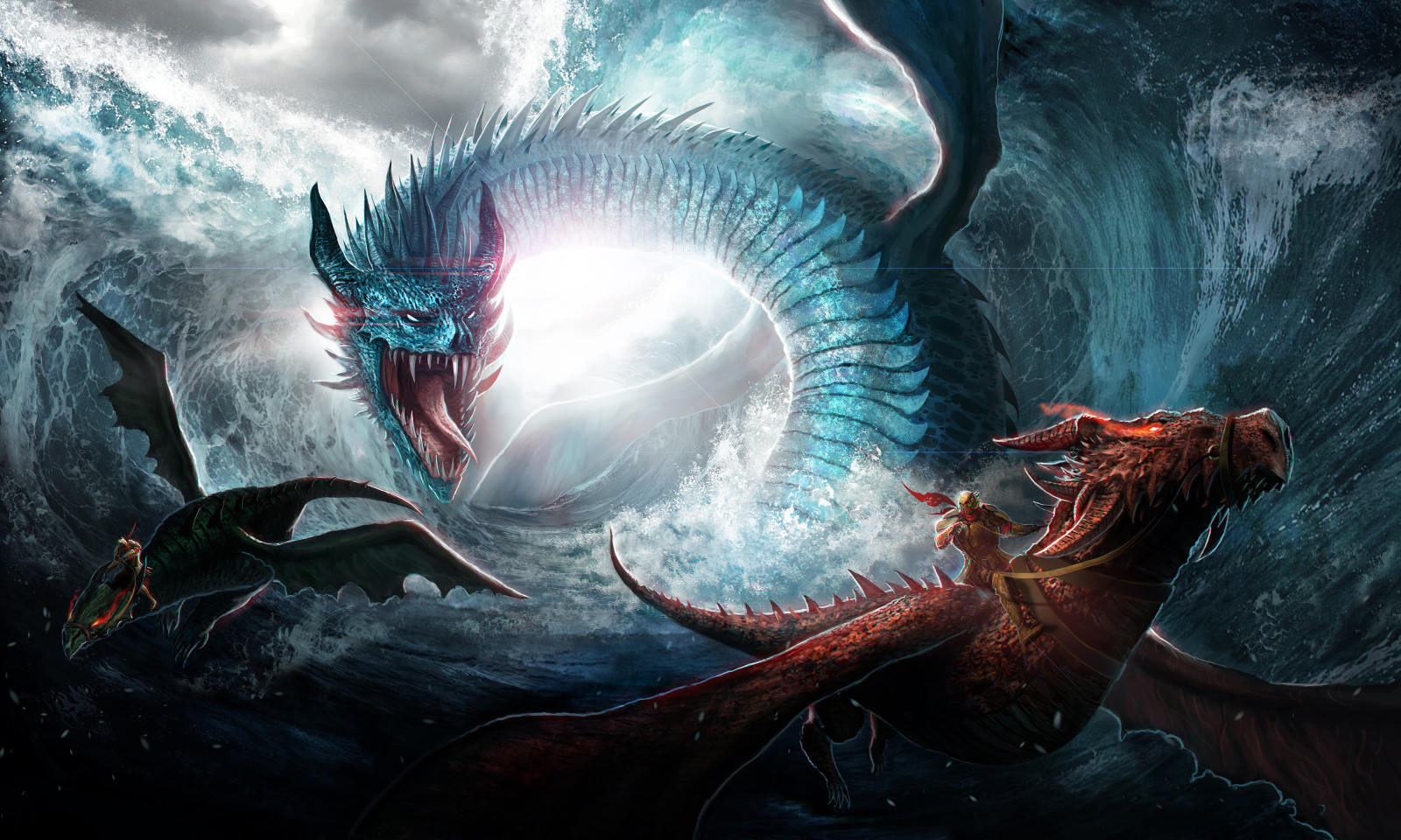 mer, dragon, vague, Chasse