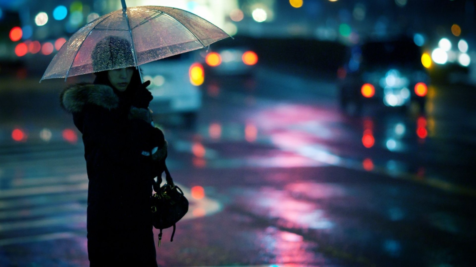 the city, the evening, girl, umbrella