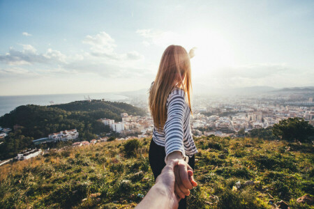 girl, hands, the city