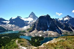 clouds, lake, mountains, snow, the sky