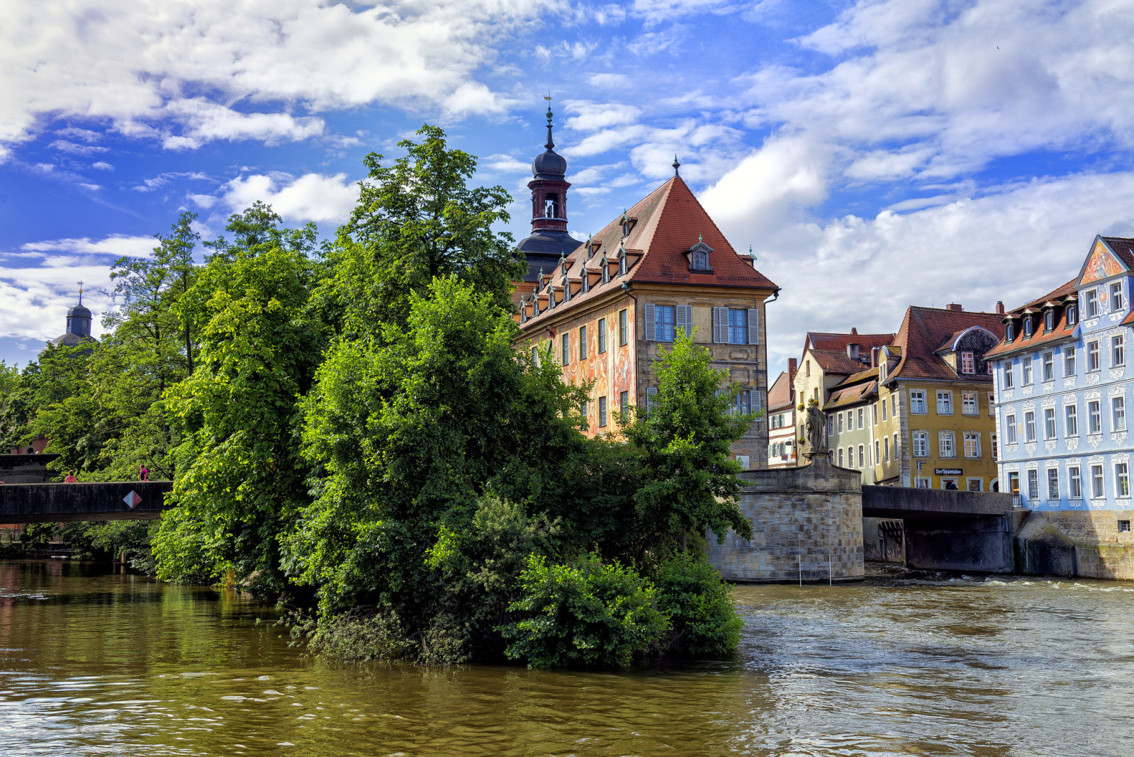 río, canal, arboles, hogar, Alemania, Puente, Bamberg