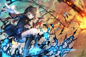 anime, Arte, bai yemeng, nubes, niña, magia, Pixiv Fantasia, sonrisa