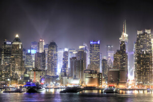 luces, megapolis, New Jersey, noche, rascacielos, la ciudad, Ciudad de la unión