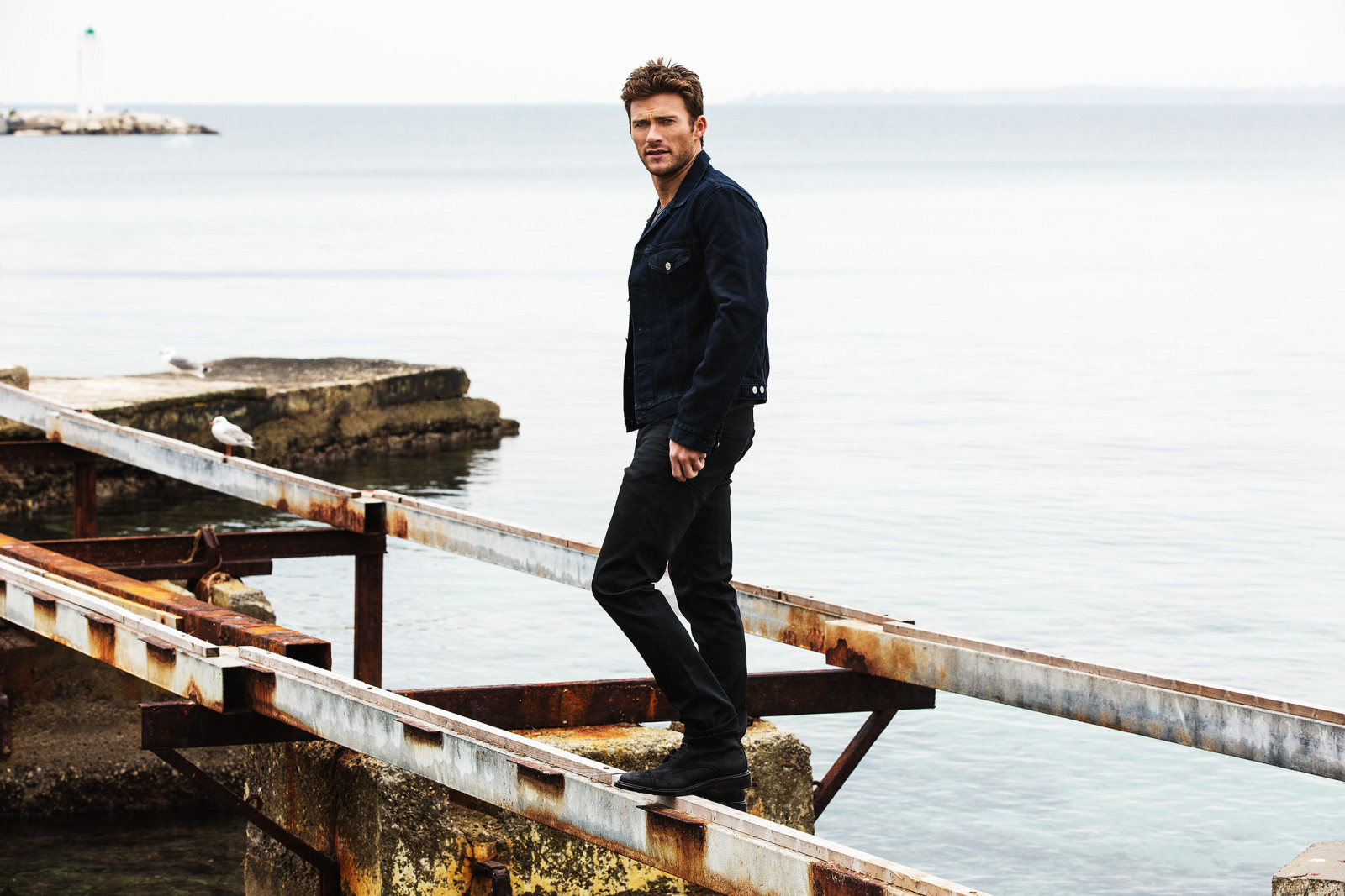 landschap, kust, stenen, zee, acteur, jasje, fotograaf, Scott Eastwood