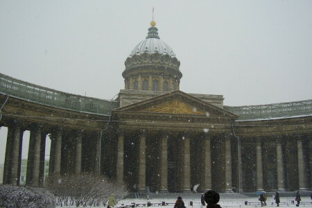 Cathedral, Kazan, people, Peter, Russia, snow, St. Petersburg, the city