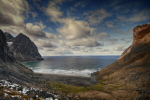 skyer, Kvalvika, shore