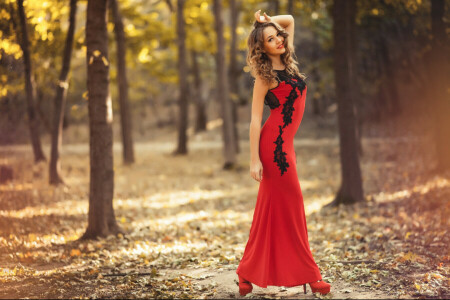 Artyom Bartash, BEAUTÉ, robe, visage, feuillage, photographe, sourire, des arbres