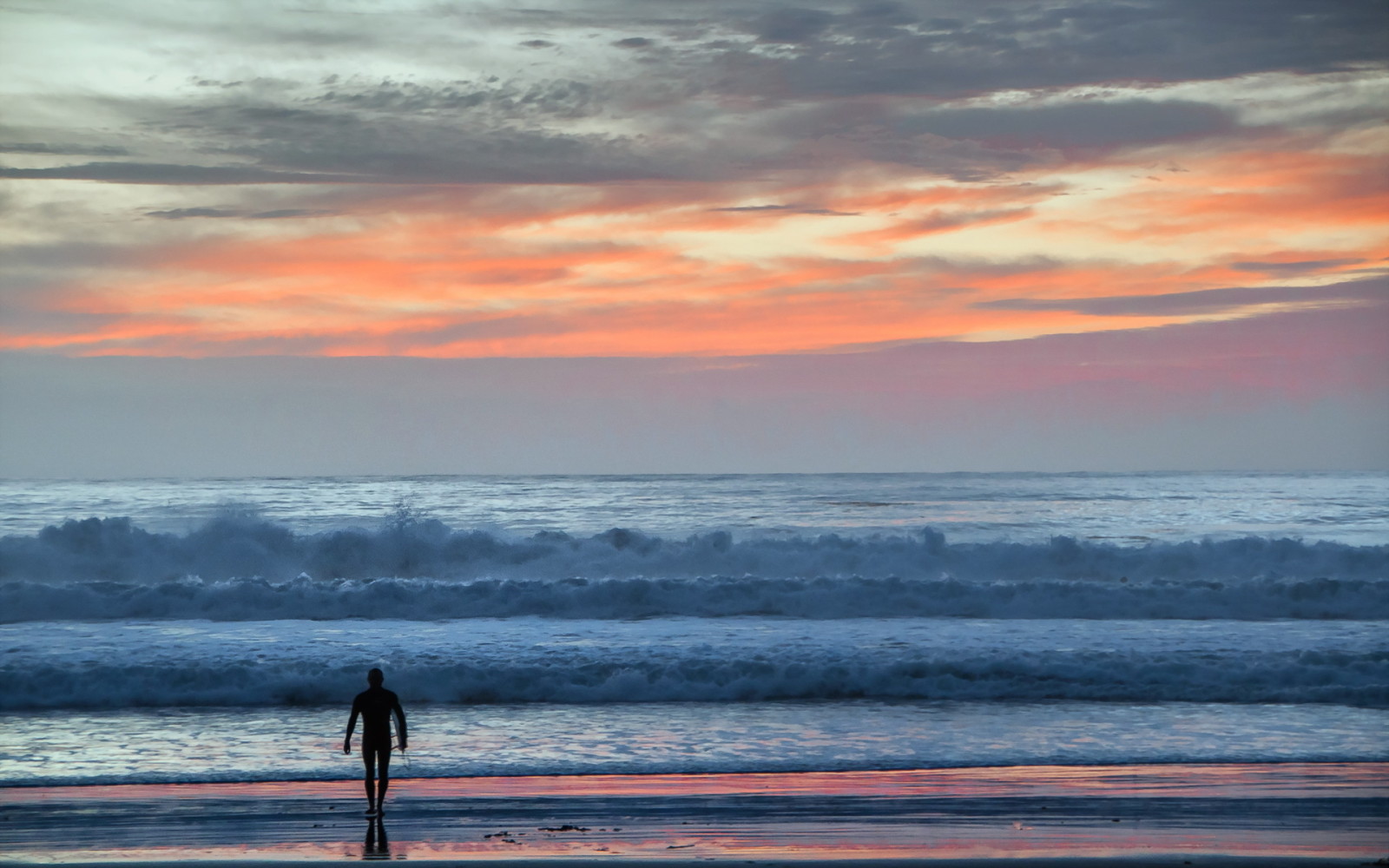 le coucher du soleil, paysage, mer, gens